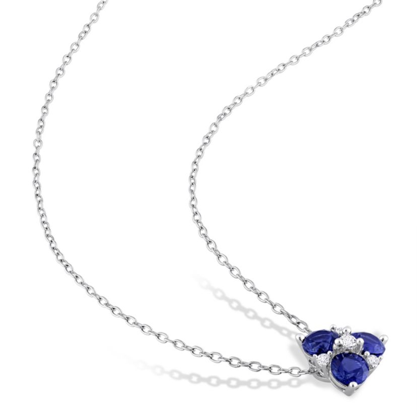 Lab Created 2-Piece Set of 3.35 ct. t.g.w. Created Blue Sapphire Created White Sapphire Fashion Post Earrings and Pendant Set Silver