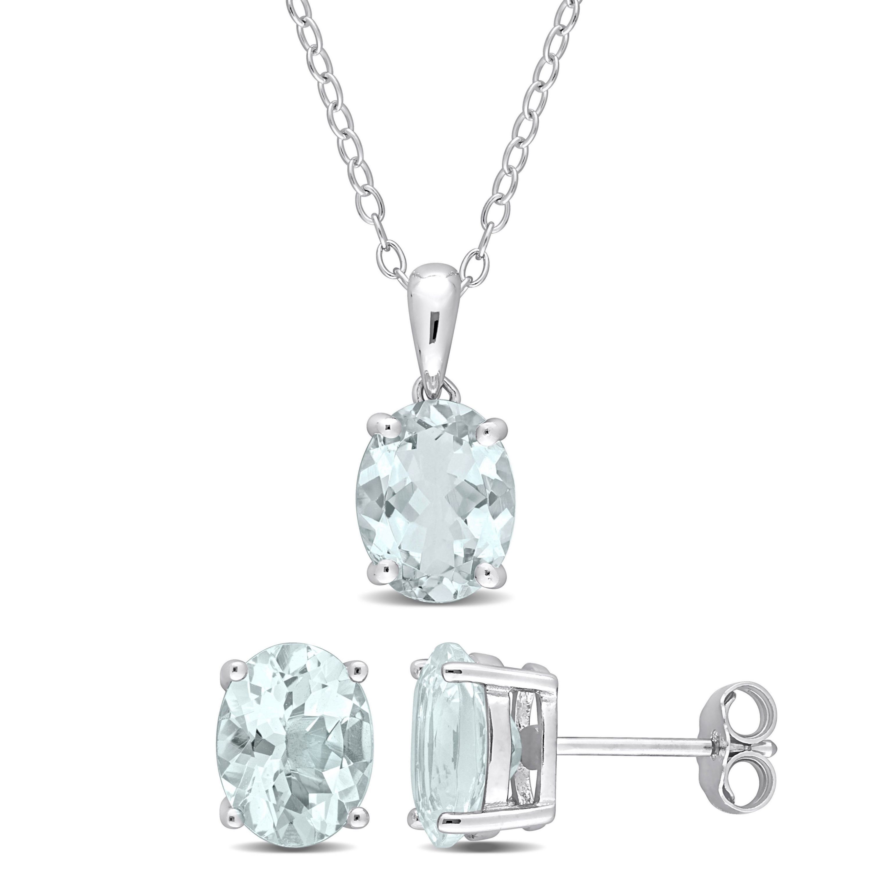 2-Piece Set of 4.50 ct. t.g.w. Aquamarine Earrings and Pendant with Chain in Sterling Silver
