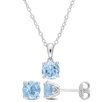 Belk & Co 2-Piece Set of 3 ct. t.g.w. Sky Blue Topaz Solitaire Earrings and Pendant with Chain in Sterling Silver, White