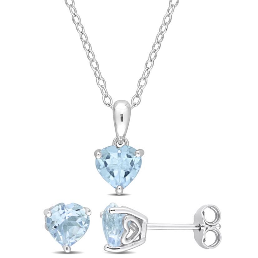 2-Piece Set of 2.95 ct. t.g.w. Sky Blue Topaz Solitaire Earrings and Pendant with Chain in Sterling Silver