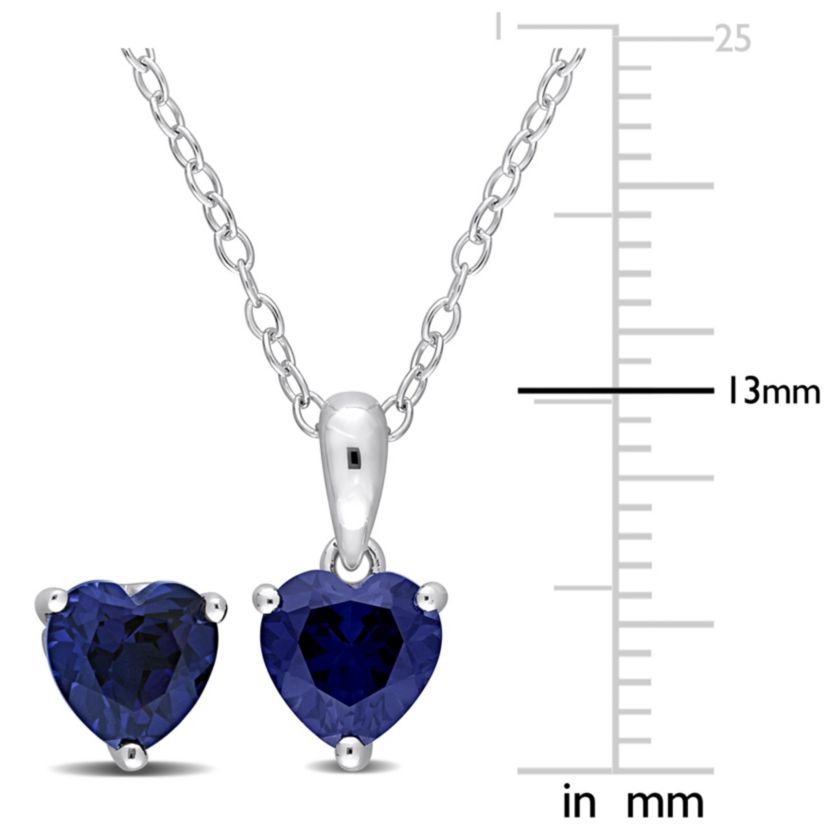Lab Created 2-Piece Set of 2.70 ct. t.g.w. Created Blue Sapphire Solitaire Earrings and Pendant with Chain in Sterling Silver