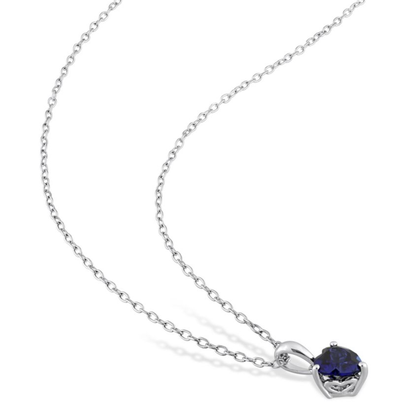 Lab Created 2-Piece Set of 2.70 ct. t.g.w. Created Blue Sapphire Solitaire Earrings and Pendant with Chain in Sterling Silver