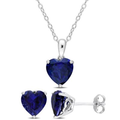 Belk & Co Lab Created 2-Piece Set of 6.75 ct. t.g.w. Blue Sapphire Solitaire Earrings and Pendant with Chain in Sterling Silver