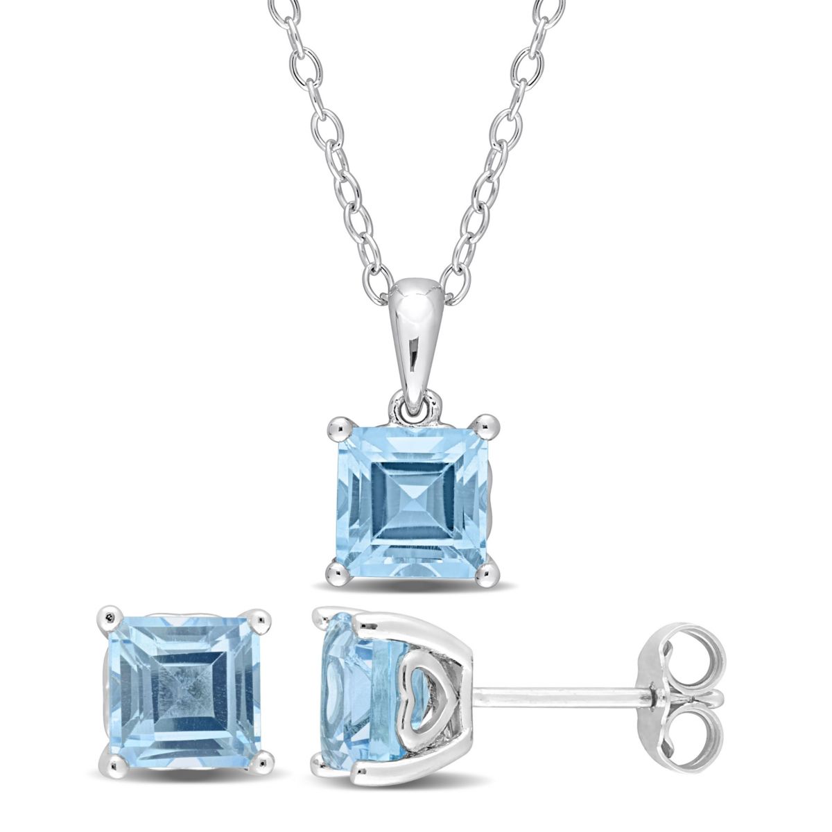 2-Piece Set of  4.25 ct. t.g.w. Sky Blue Topaz Earrings and Pendant with Chain in Sterling Silver