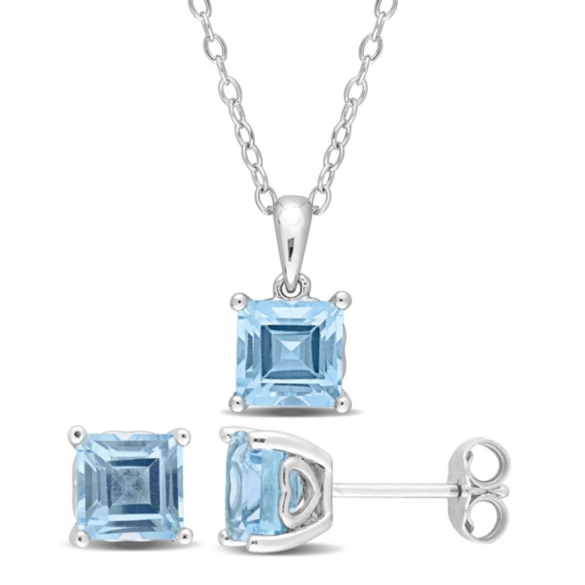 2-Piece Set of  4.25 ct. t.g.w. Sky Blue Topaz Earrings and Pendant with Chain in Sterling Silver