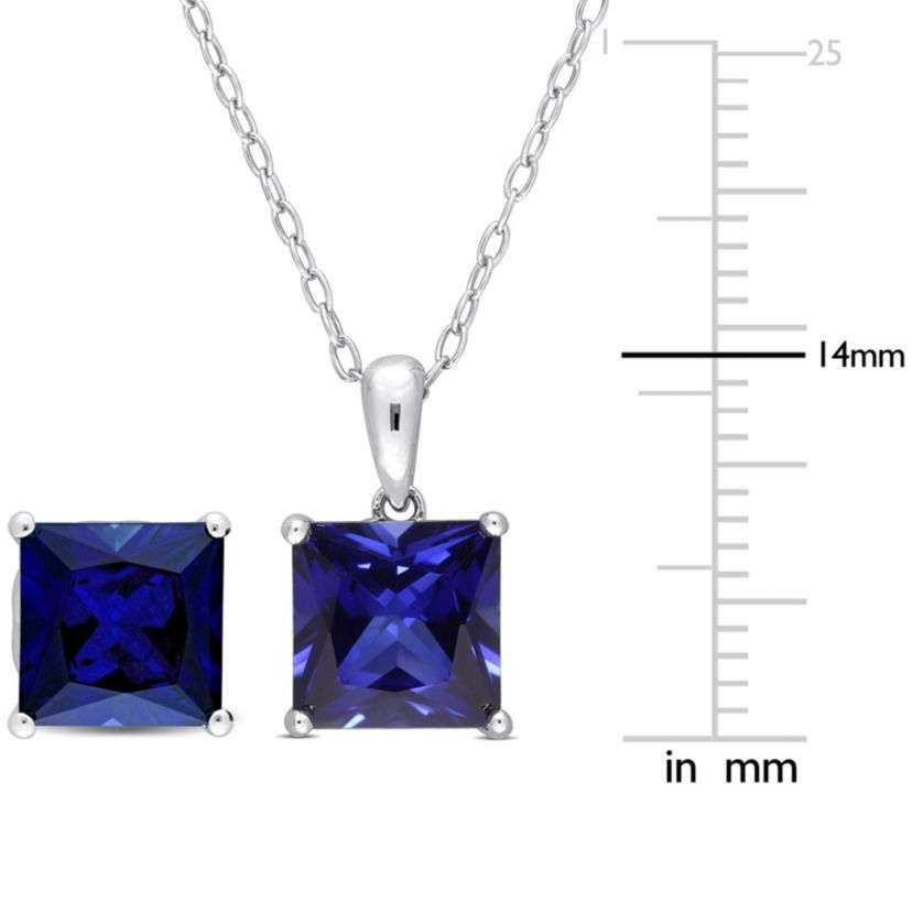 Lab Created 2-Piece Set of 8.65 ct. t.g.w. Created Blue Sapphire Solitaire Earrings and Pendant with Chain in Sterling Silver