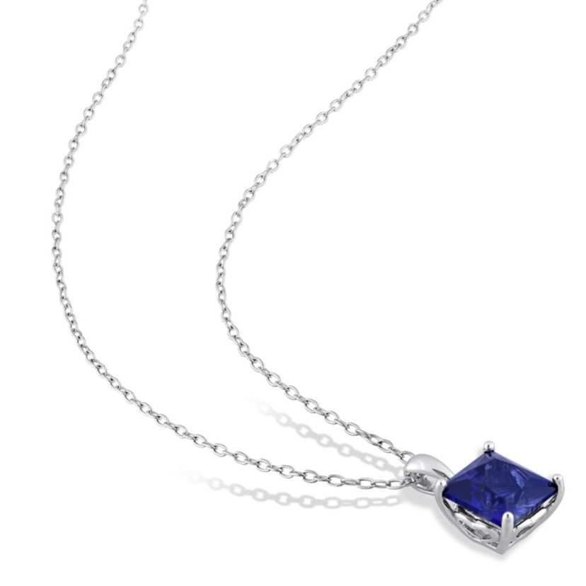 Lab Created 2-Piece Set of 8.65 ct. t.g.w. Created Blue Sapphire Solitaire Earrings and Pendant with Chain in Sterling Silver