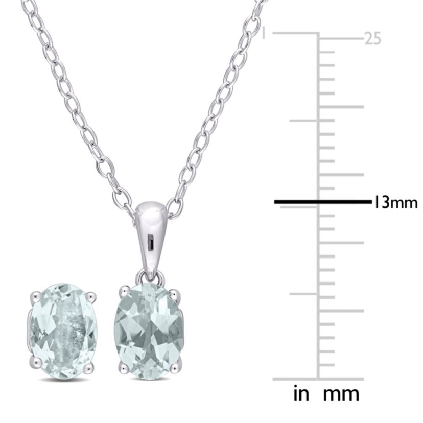 2-Piece Set of 1.8 ct. t.g.w. Aquamarine Solitaire Earrings and Pendant with Chain in Sterling Silver