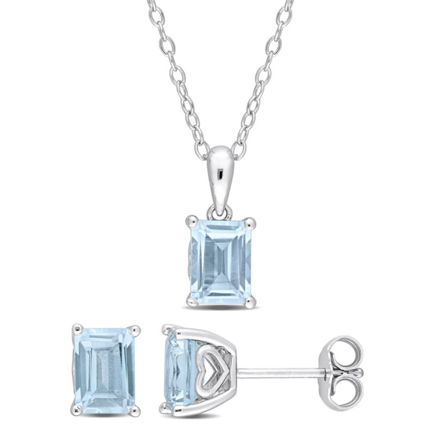 2-Piece Set of 3.7 ct. t.g.w. Sky Blue Topaz Solitaire Earrings and Pendant with Chain in Sterling Silver