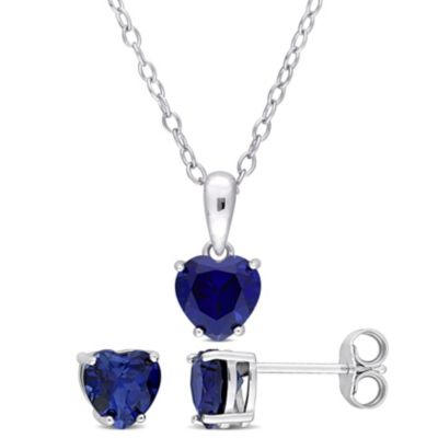 Belk & Co Lab Created 2-Piece Set of 2.70 ct. t.g.w. Created Blue Sapphire Earrings and Pendant with Chain in Sterling Silver, White -  0075000462417