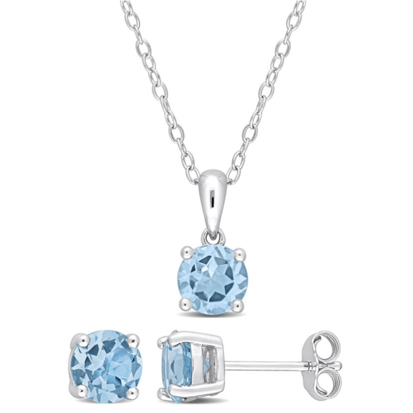 2-Piece Set of 3 ct. t.g.w. Sky Blue Topaz Solitaire Earrings and Pendant with Chain in Sterling Silver