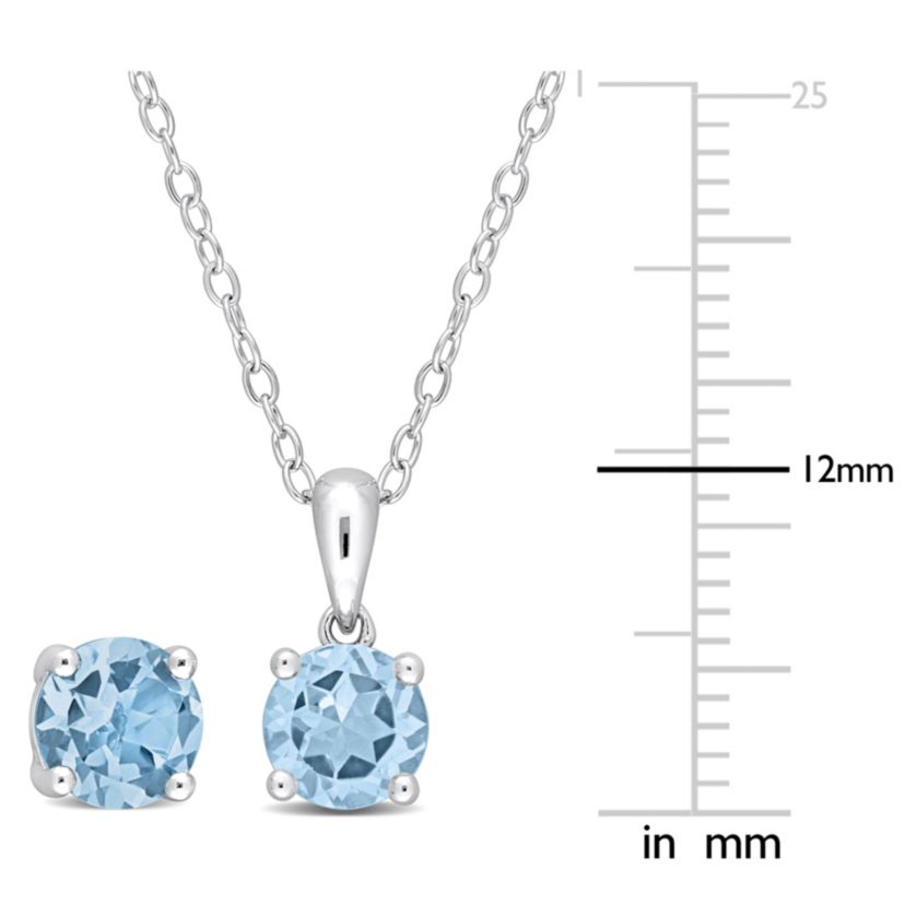 2-Piece Set of 3 ct. t.g.w. Sky Blue Topaz Solitaire Earrings and Pendant with Chain in Sterling Silver