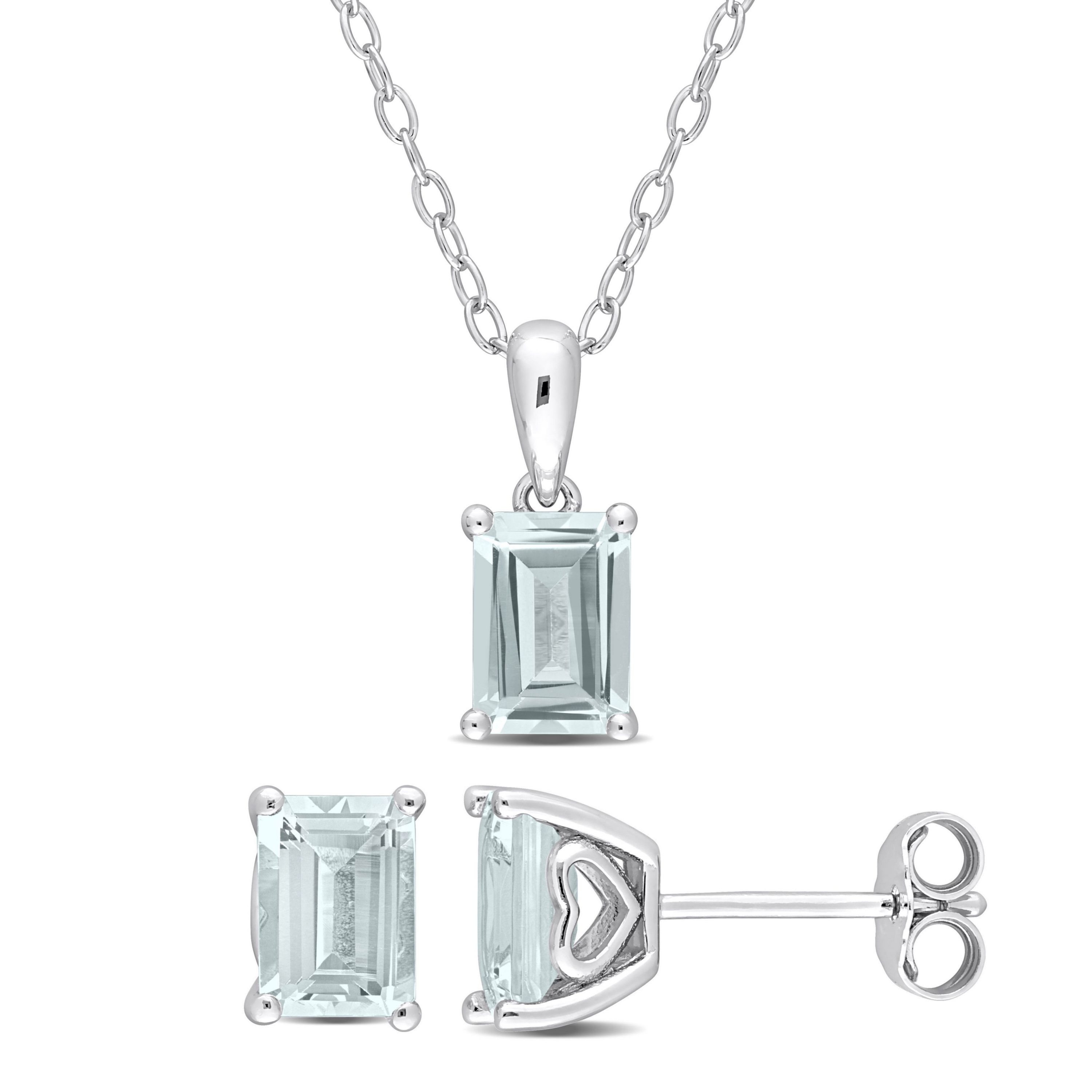 2-Piece Set of 2.85 ct. t.g.w. Aquamarine Earrings and Pendant with Chain in Sterling Silver