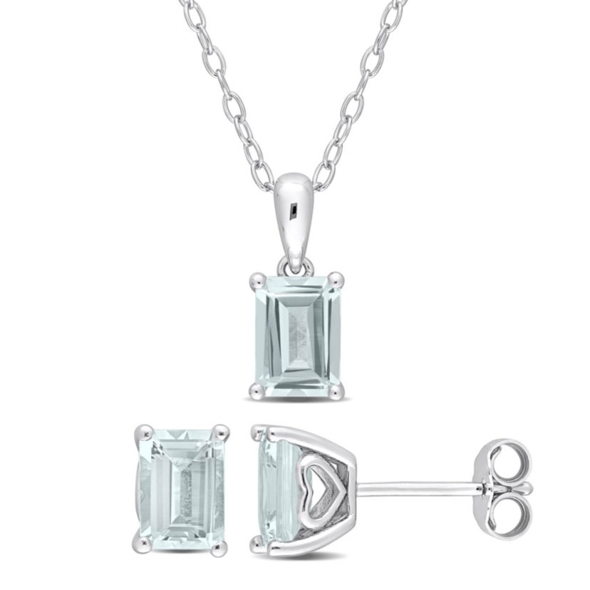 2-Piece Set of 2.85 ct. t.g.w. Aquamarine Earrings and Pendant with Chain in Sterling Silver