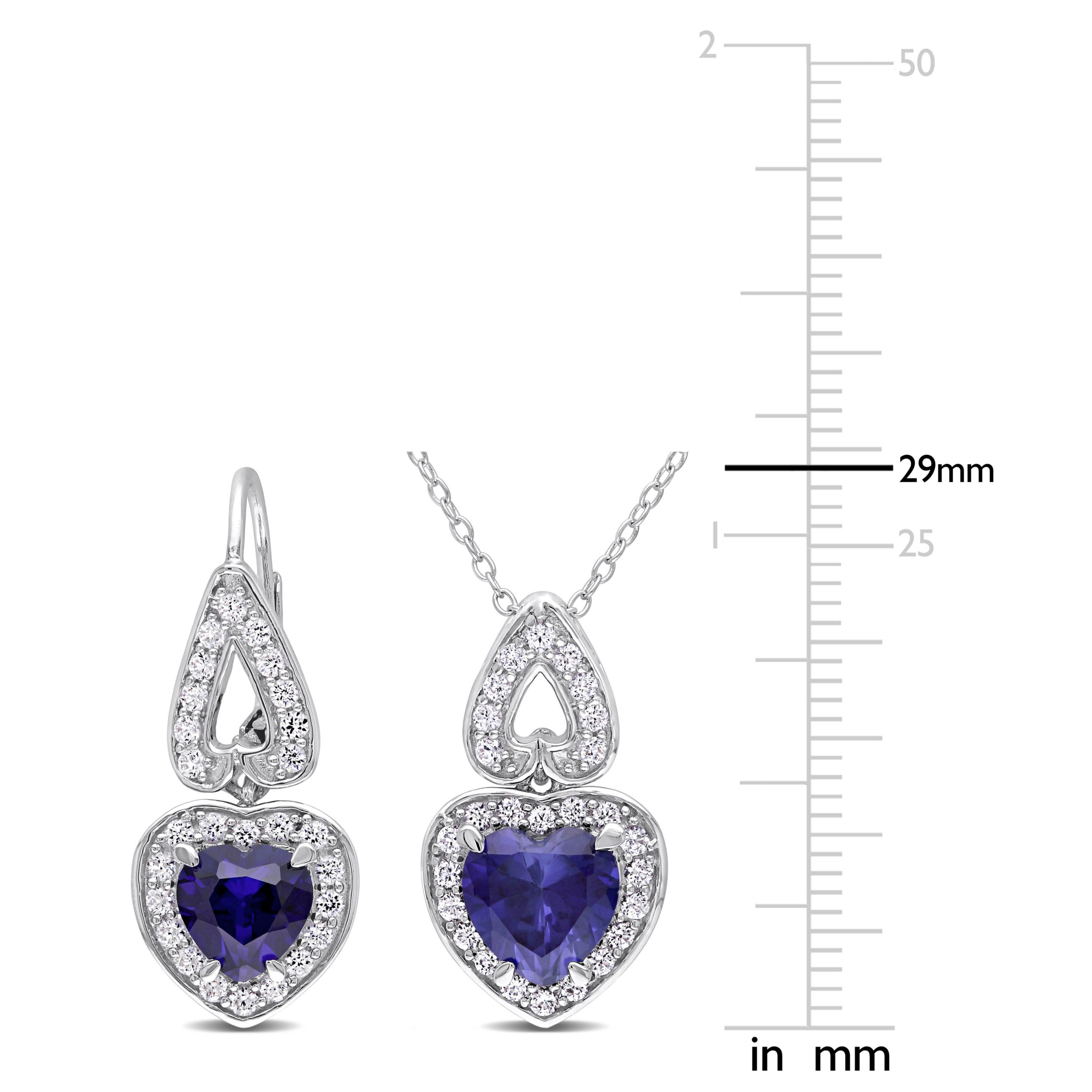 Lab Created 2-Piece Set of 8.64 ct. t.g.w. Created Blue Sapphire and White Sapphire Earrings and Pendant with Chain in Sterling Silver