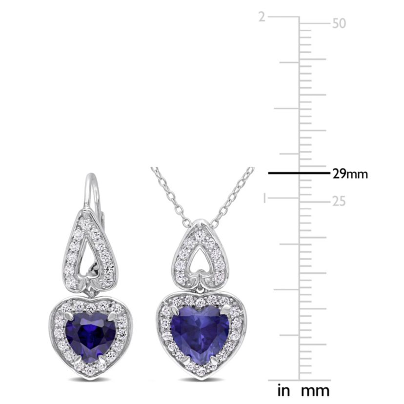 Lab Created 2-Piece Set of 8.64 ct. t.g.w. Created Blue Sapphire and White Sapphire Earrings and Pendant with Chain in Sterling Silver