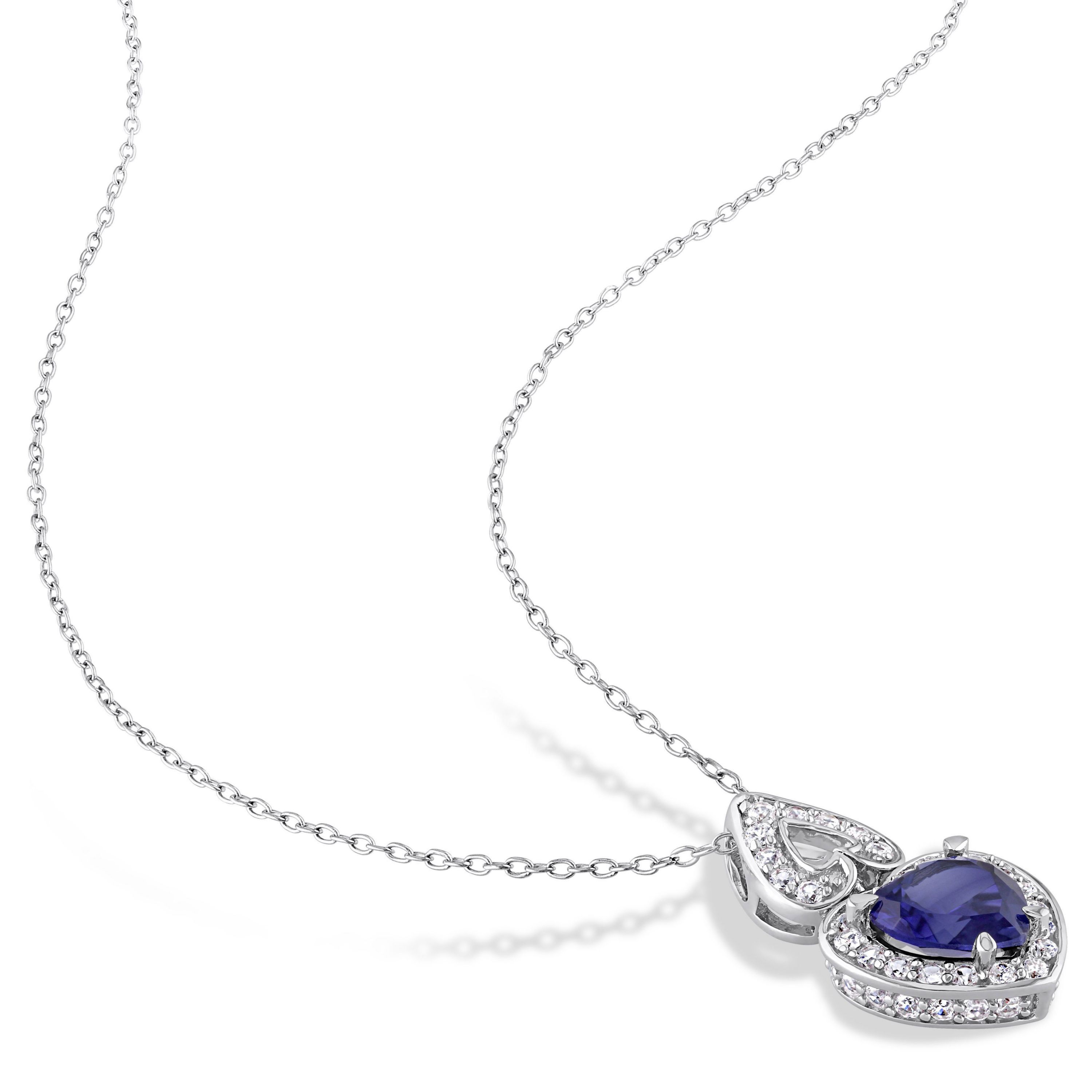 Lab Created 2-Piece Set of 8.64 ct. t.g.w. Created Blue Sapphire and White Sapphire Earrings and Pendant with Chain in Sterling Silver
