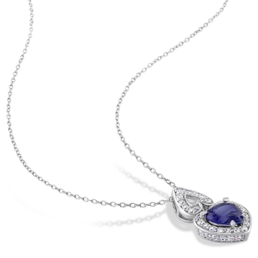 Lab Created 2-Piece Set of 8.64 ct. t.g.w. Created Blue Sapphire and White Sapphire Earrings and Pendant with Chain in Sterling Silver