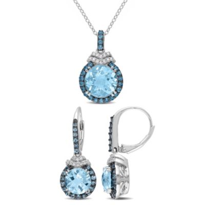 Belk & Co 2-Piece Set Of 9.35 Ct. T.g.w. Sky Blue Topaz London Blue Topaz And 1/5 Ct. T.w. Diamond Earrings And Pendant With Chain In Sterling Silver