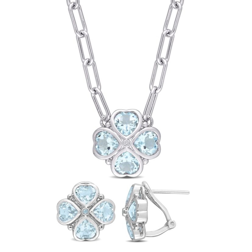 2-Piece Set of 8.30 ct. t.g.w. Sky Blue Topaz and 1/10 ct. t.w. Diamond Earrings and Pendant with Chain in Sterling Silver