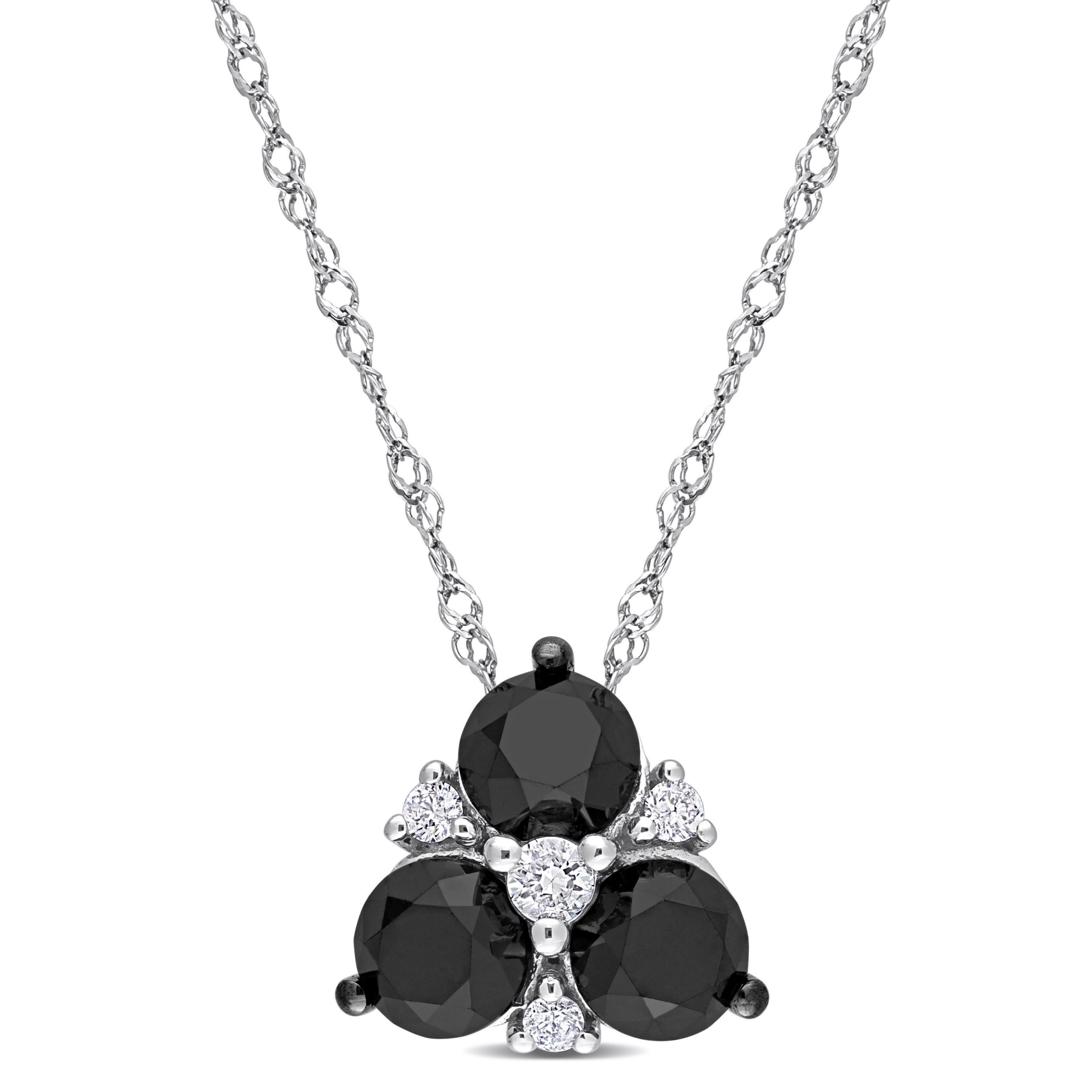 Black and White Diamond Pendant with Chain in 10K White Gold