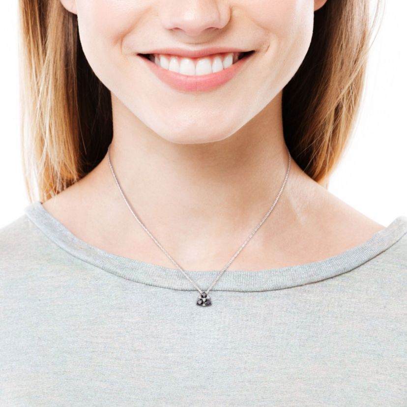 Black and White Diamond Pendant with Chain in 10K White Gold