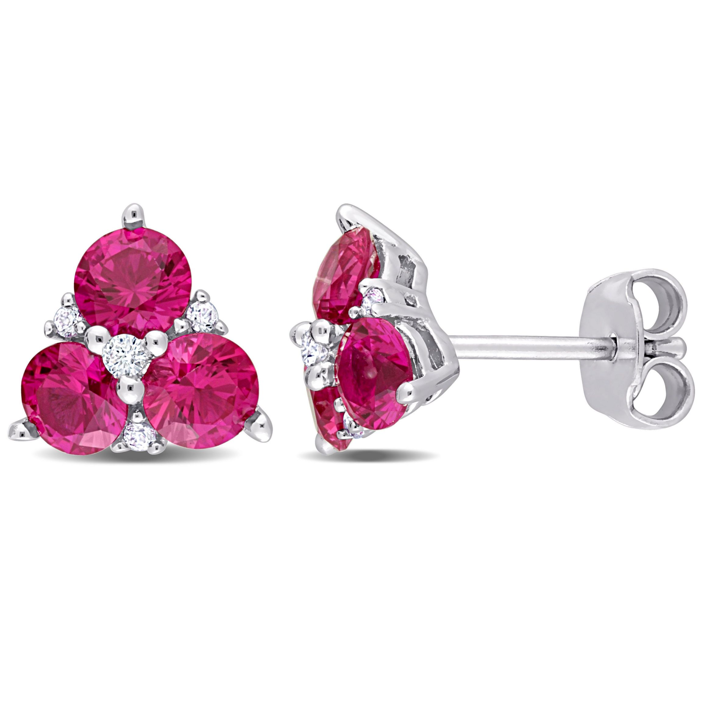 Lab Created Created Ruby and Created White Sapphire Earrings in Sterling Silver