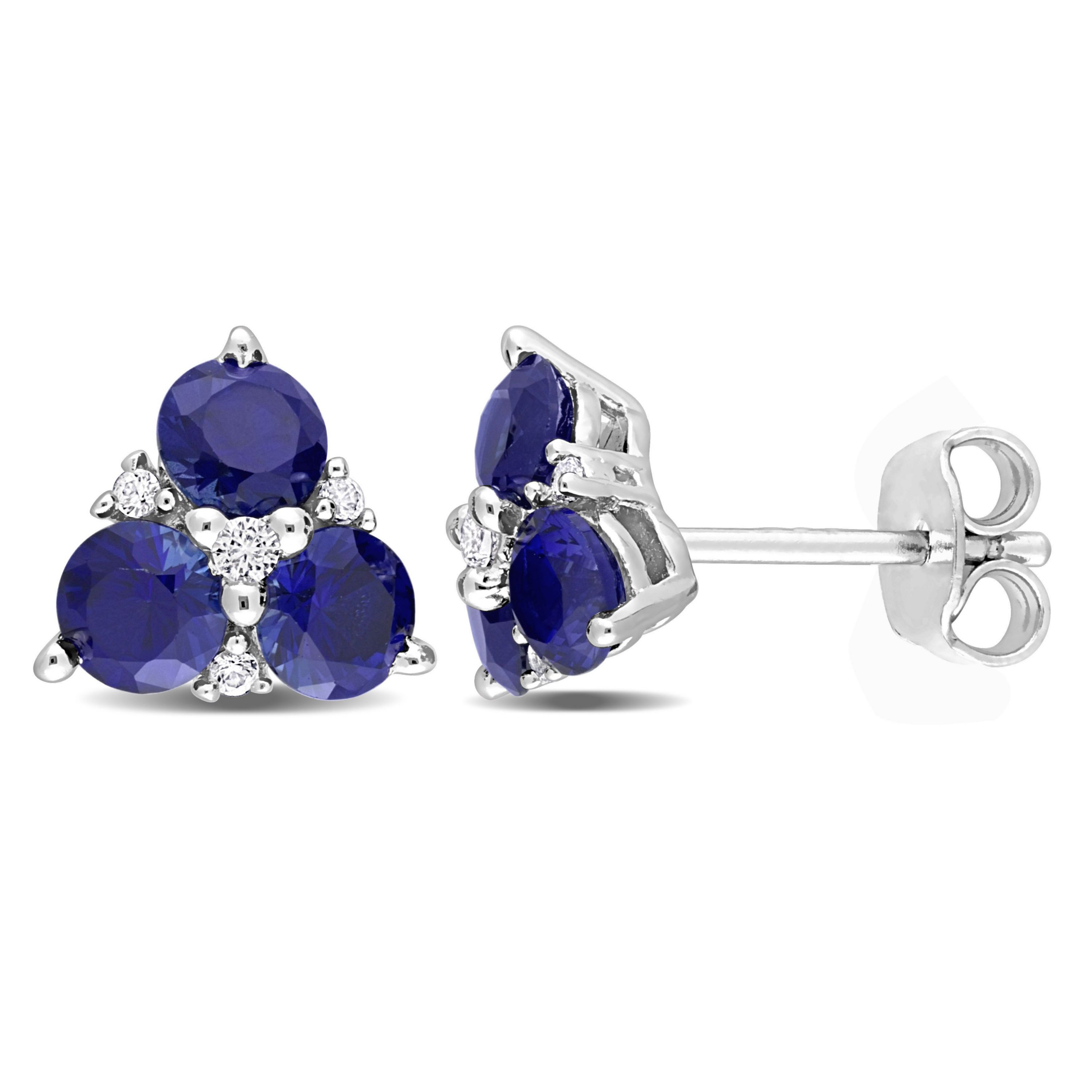 Lab Created Created Blue Sapphire and Created White Sapphire Earrings in Sterling Silver