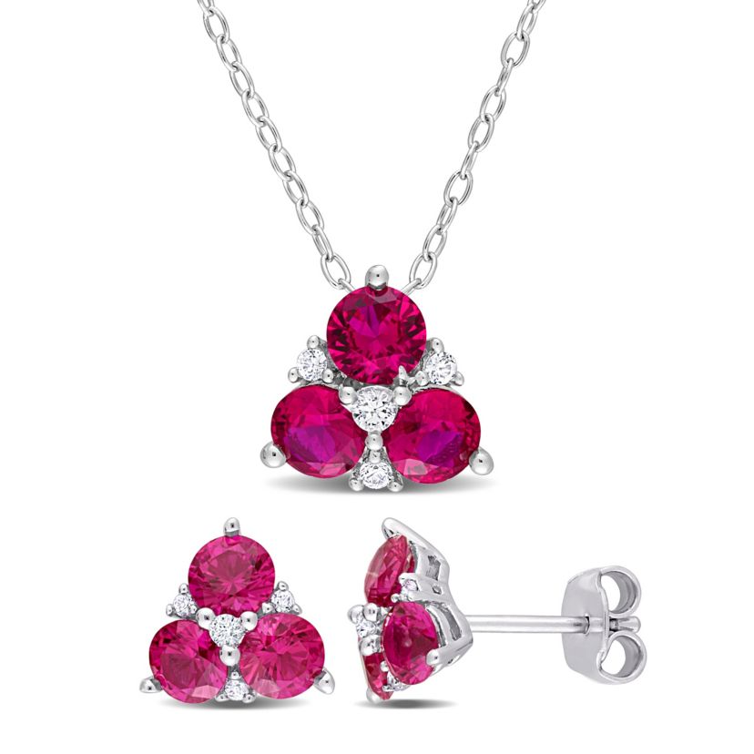 Lab Created 2-Piece Set of Created Ruby and Created White Sapphire Earrings and Pendant with Chain in Sterling Silver
