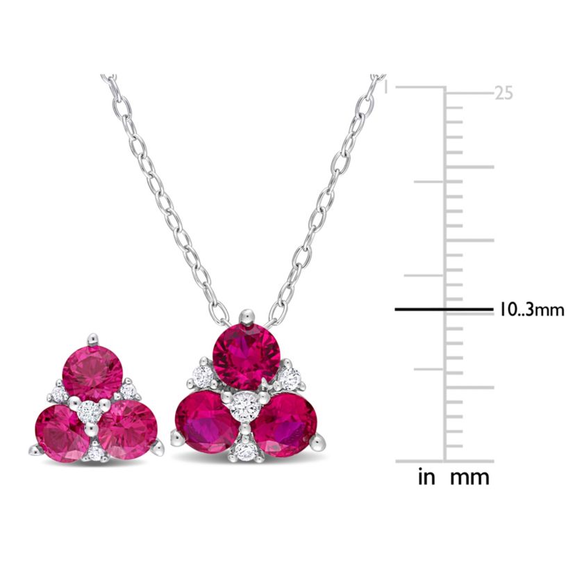 Lab Created 2-Piece Set of Created Ruby and Created White Sapphire Earrings and Pendant with Chain in Sterling Silver