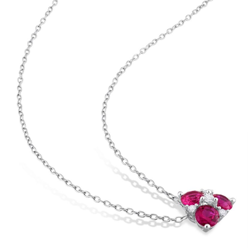 Lab Created 2-Piece Set of Created Ruby and Created White Sapphire Earrings and Pendant with Chain in Sterling Silver