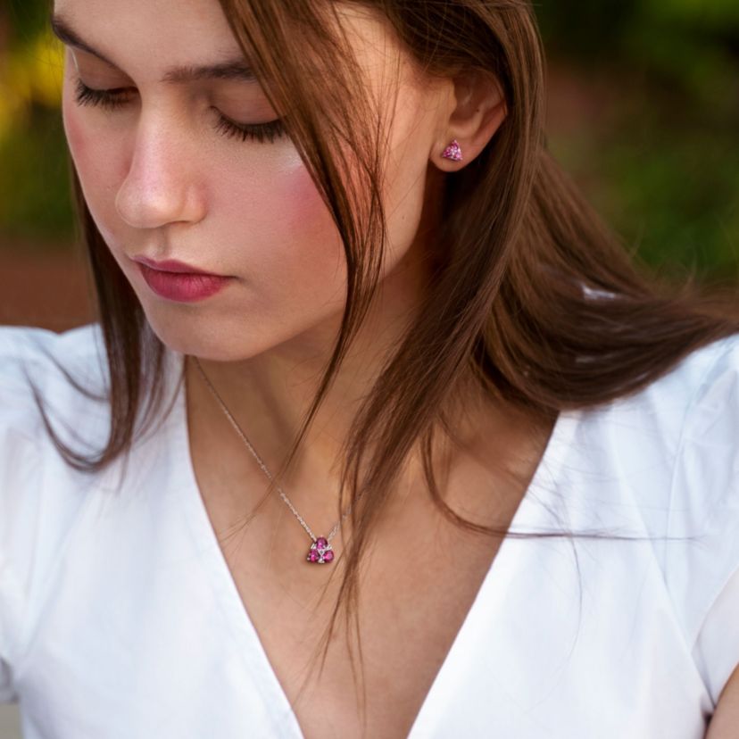 Lab Created 2-Piece Set of Created Ruby and Created White Sapphire Earrings and Pendant with Chain in Sterling Silver