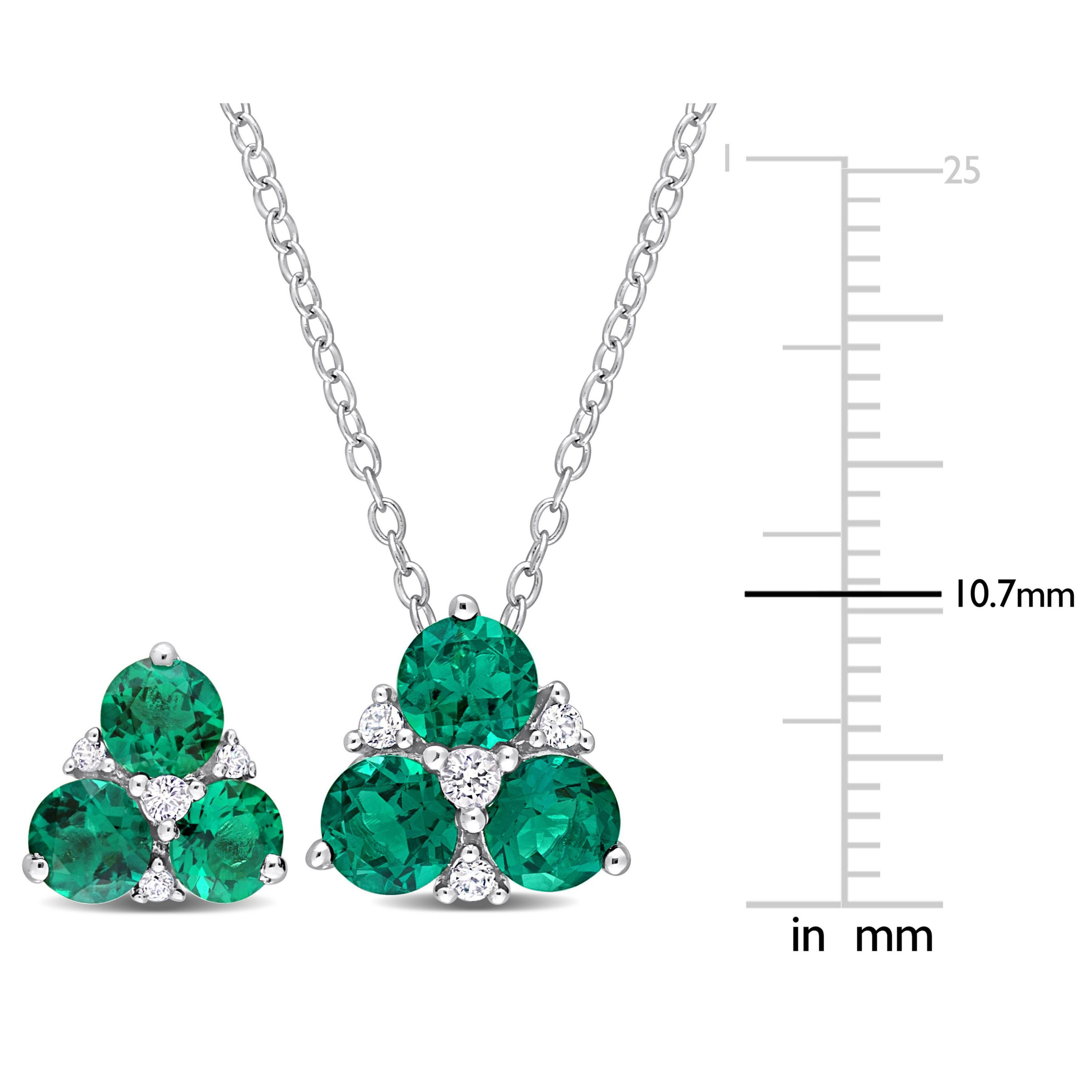 Lab Created 2-Piece Set of Created Emerald and Created White Sapphire Earrings and Pendant with Chain in Sterling Silver