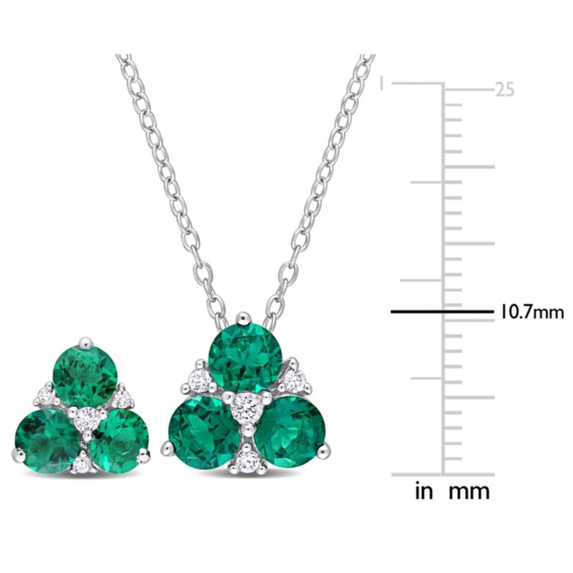 Lab Created 2-Piece Set of Created Emerald and Created White Sapphire Earrings and Pendant with Chain in Sterling Silver