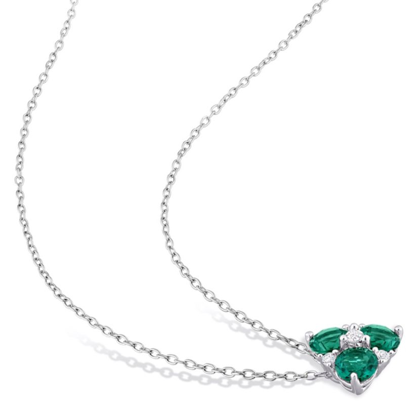 Lab Created 2-Piece Set of Created Emerald and Created White Sapphire Earrings and Pendant with Chain in Sterling Silver
