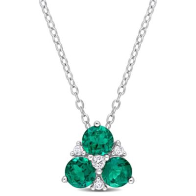 Belk & Co Lab Created Emerald and White Sapphire Pendant with Chain in Sterling Silver