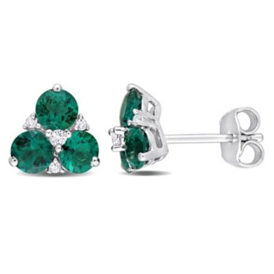 Belk  Co Lab Created Created Emerald and Created White Sapphire Earrings in Sterling Silver