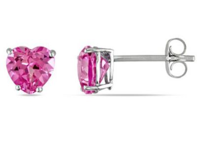 Belk & Co Lab Created Pink Sapphire Stud Earrings in 10K White Gold
