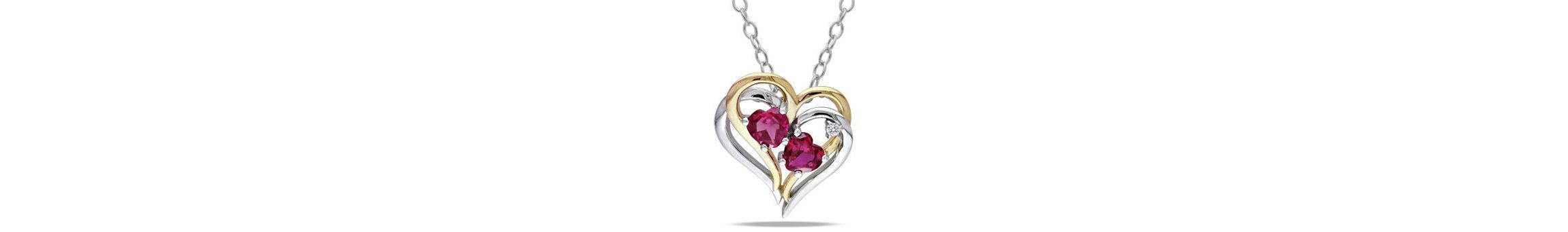 Lab Created Created Ruby and 1/10 ct. t.w. Diamond Double Heart Pendant with Chain in Two-Tone Sterling Silver