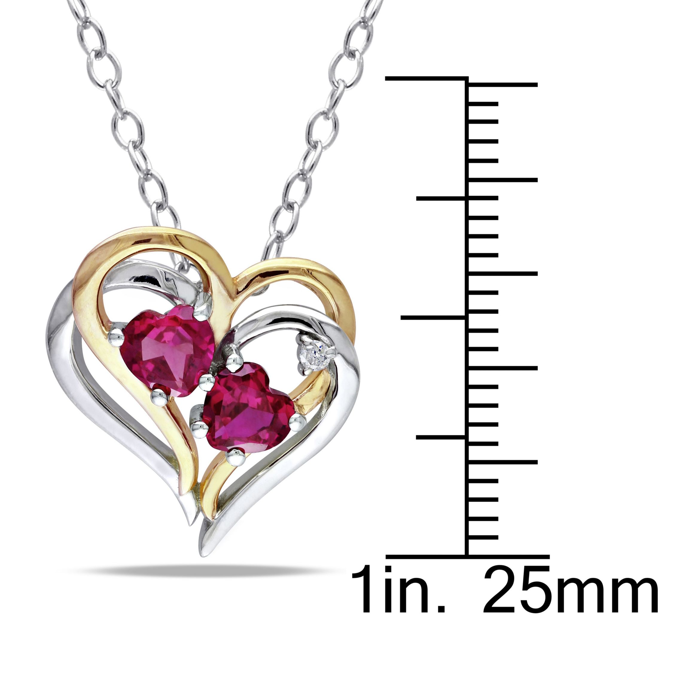 Lab Created Created Ruby and 1/10 ct. t.w. Diamond Double Heart Pendant with Chain in Two-Tone Sterling Silver