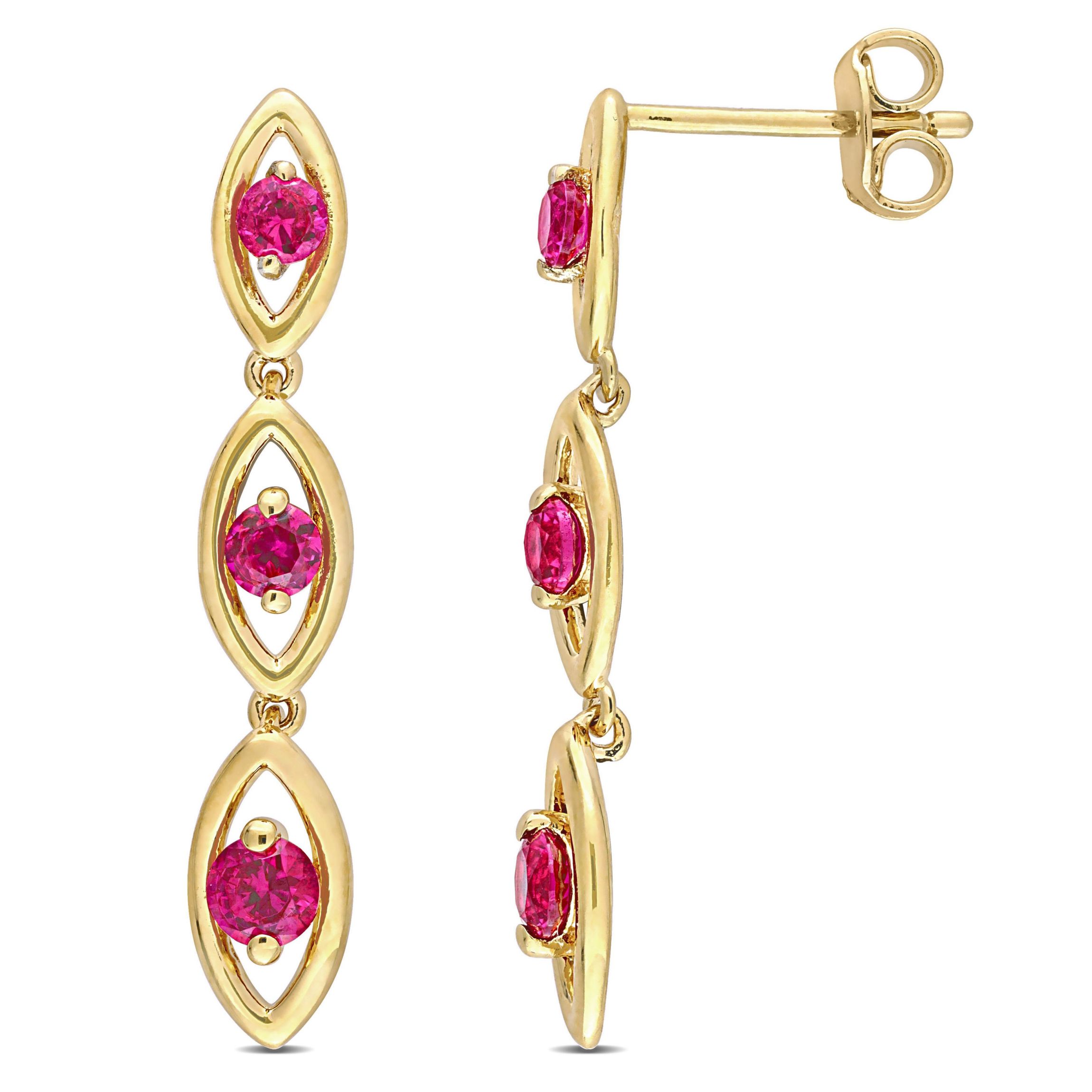 Lab Created Created Ruby Fashion Post Earrings in Yellow Plated Sterling Silver