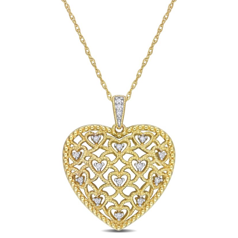 1/10 ct. t.w. Diamond Heart Pendant with Chain in 10K Yellow Gold