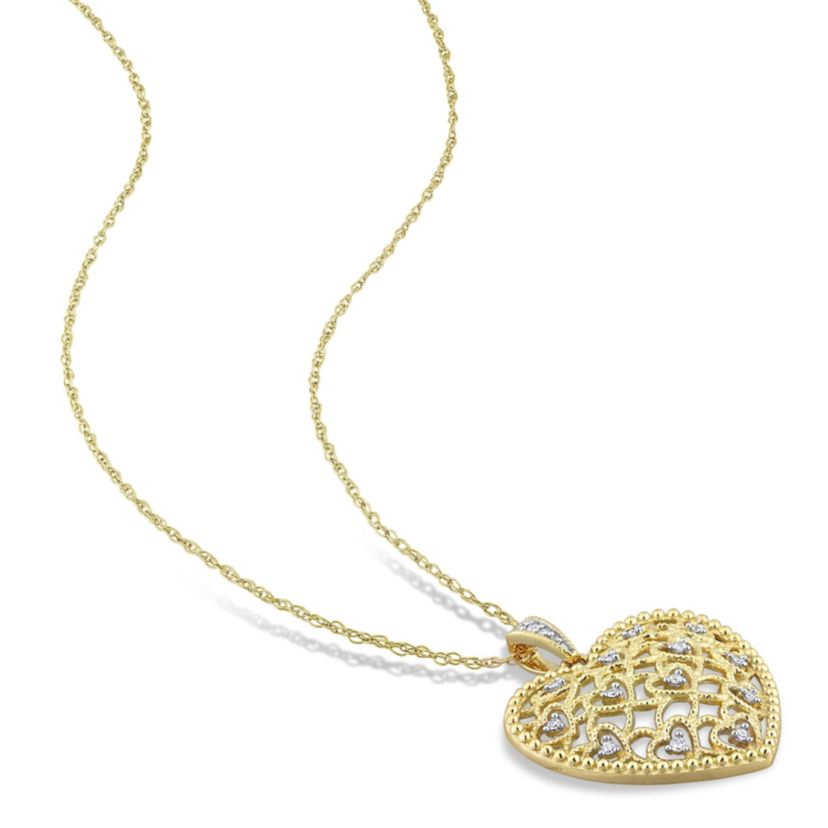 1/10 ct. t.w. Diamond Heart Pendant with Chain in 10K Yellow Gold