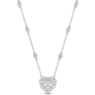 Belk & Co Lab Created Moissanite-White Heart Necklace with Chain in Sterling Silver, White