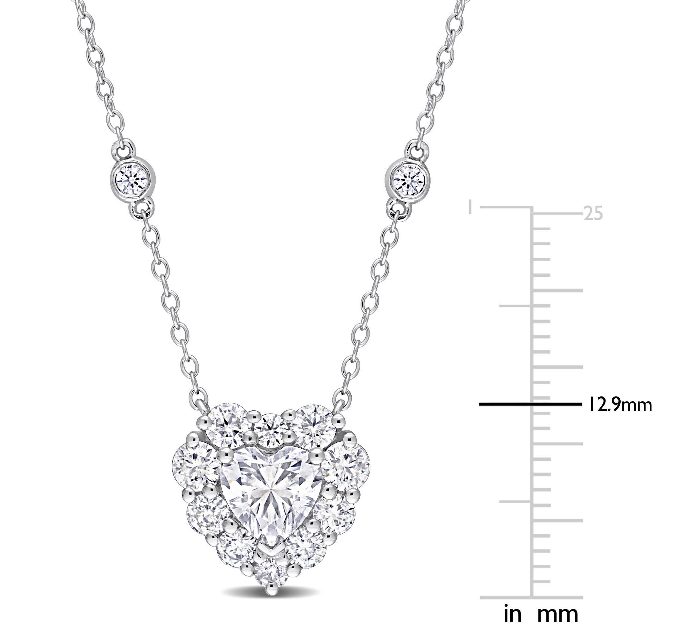 Lab Created Created Moissanite-White Heart Necklace with Chain in Sterling Silver