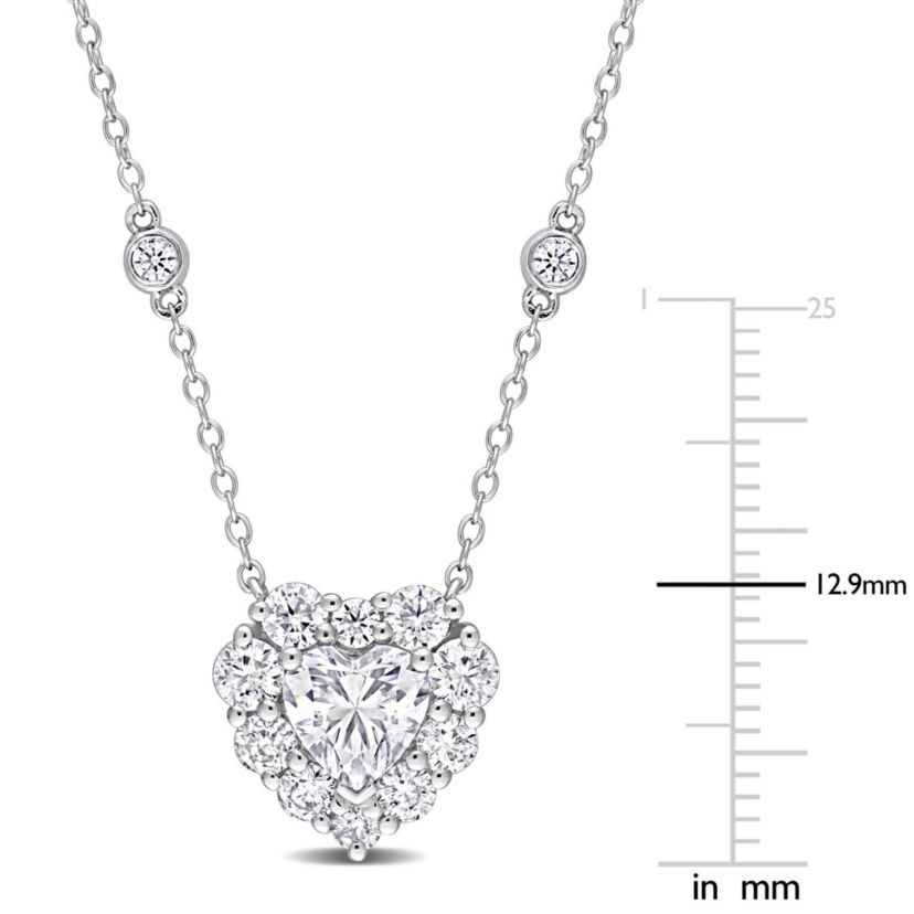 Lab Created Created Moissanite-White Heart Necklace with Chain in Sterling Silver