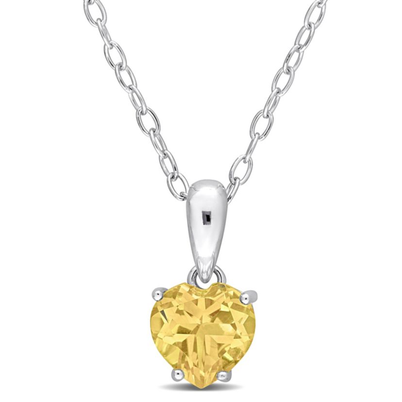 Citrine Heart Pendant with Chain in Sterling Silver