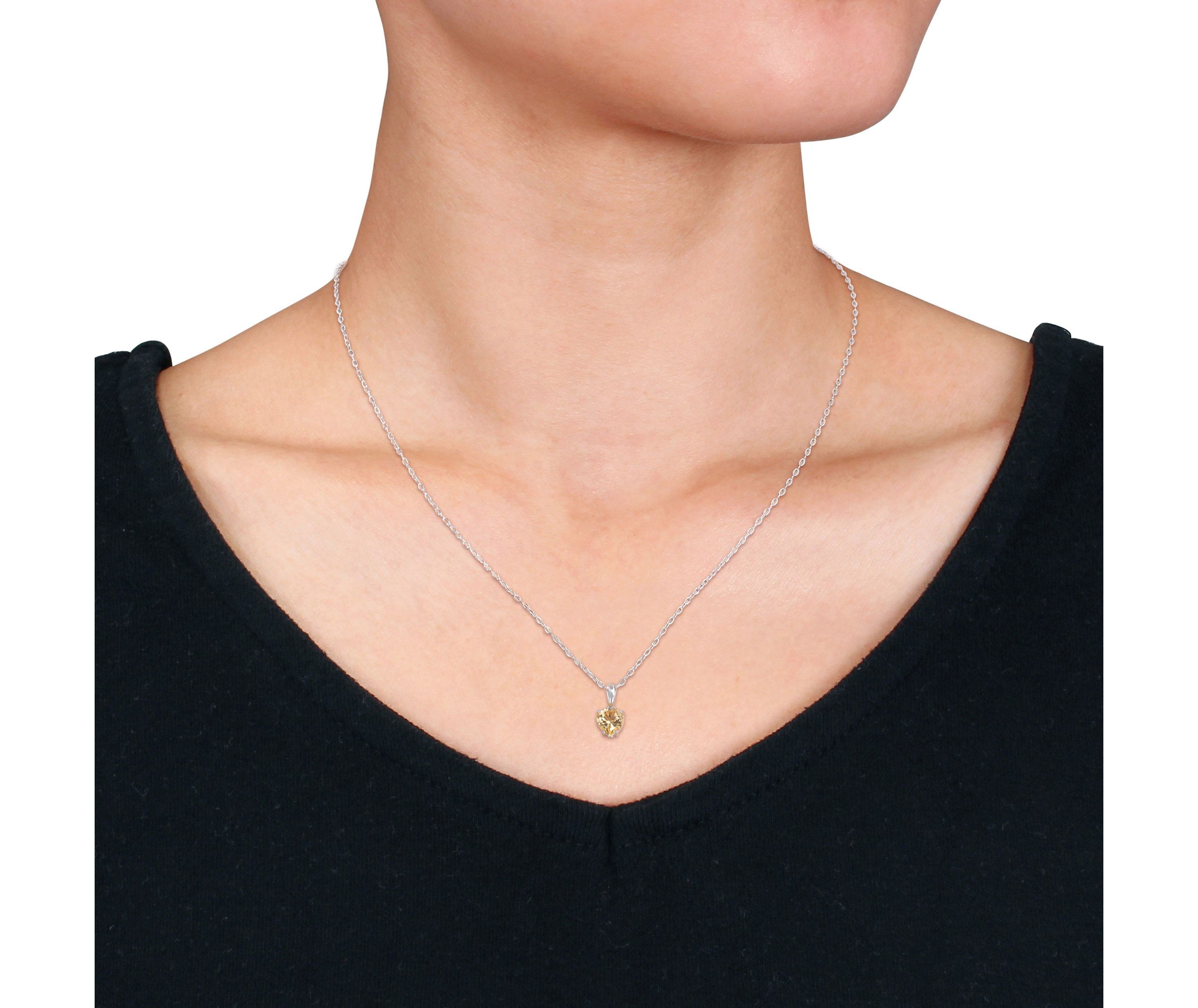 Citrine Heart Pendant with Chain in Sterling Silver