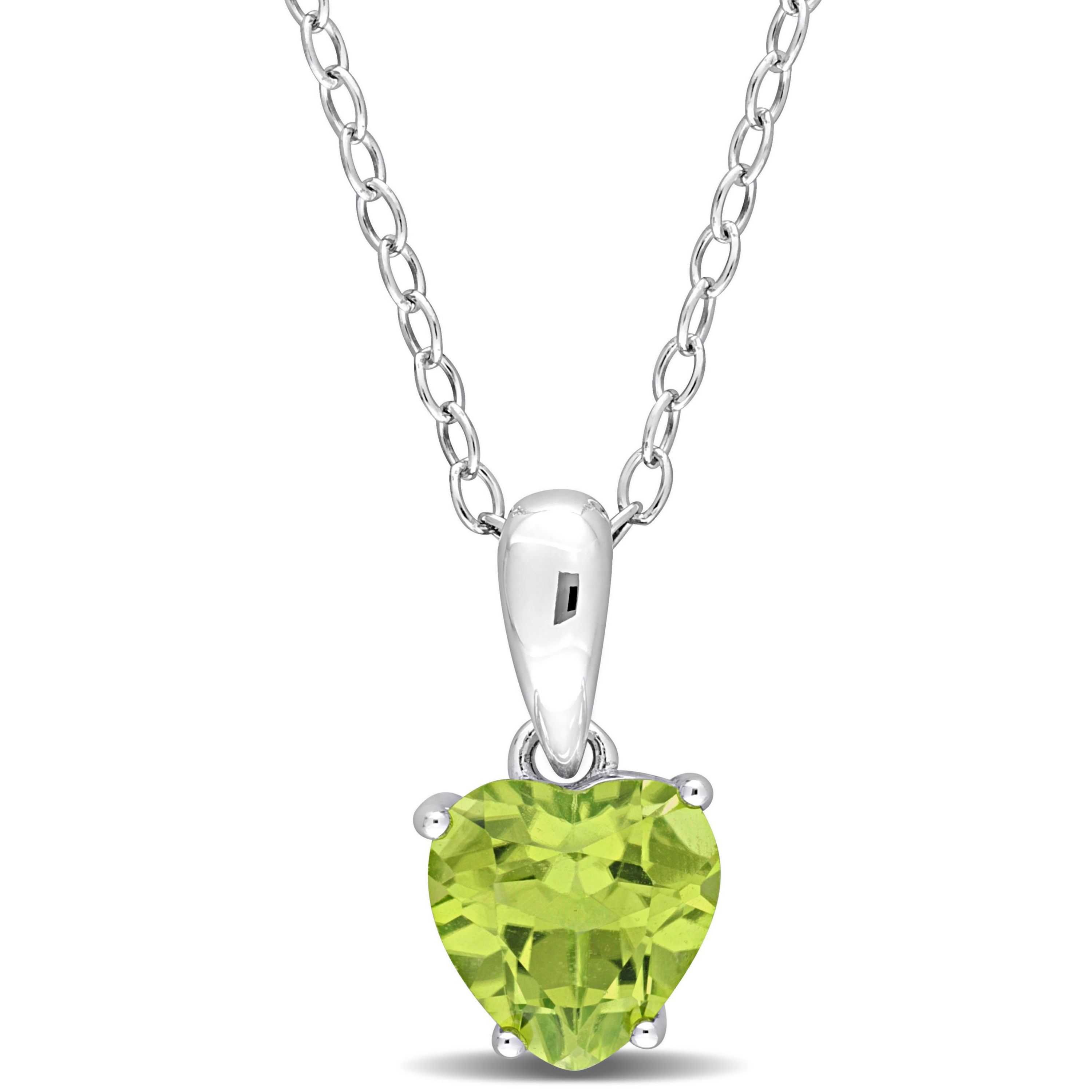 Peridot Heart Pendant with Chain in Sterling Silver