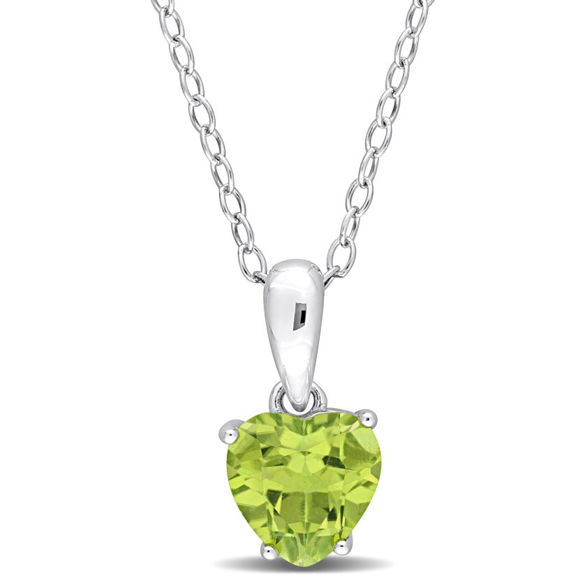 Peridot Heart Pendant with Chain in Sterling Silver
